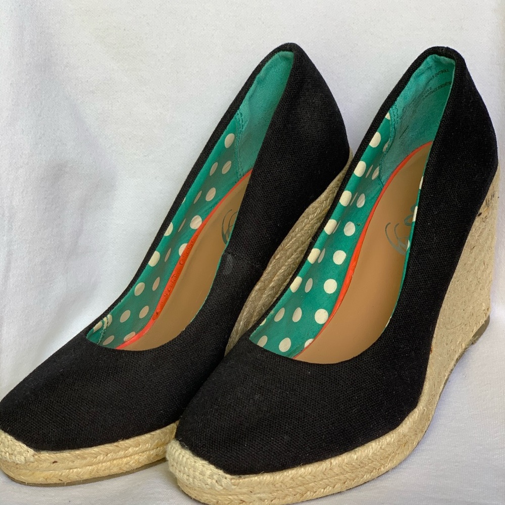 Women’s Cloud 9 black canvas wedge 8.5